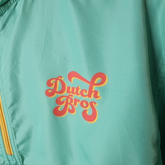 Dutch Bros Hoodie Mens Medium Pullover Logo Windbreaker Pouch Green Yellow - Picture 6 of 16